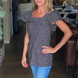 Billabong Embroidered Charcoal Gray Top